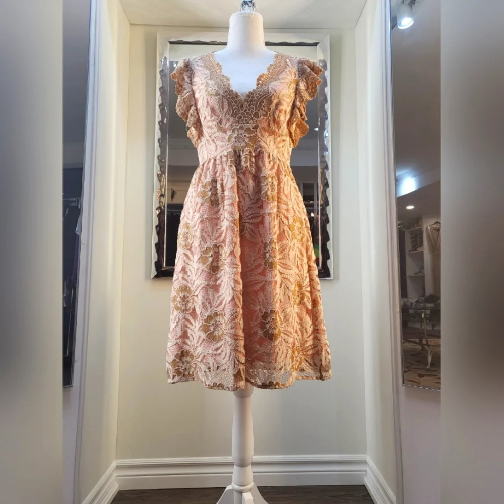 Anna Sui Gold and pink lace dress - Picture 1 of 4